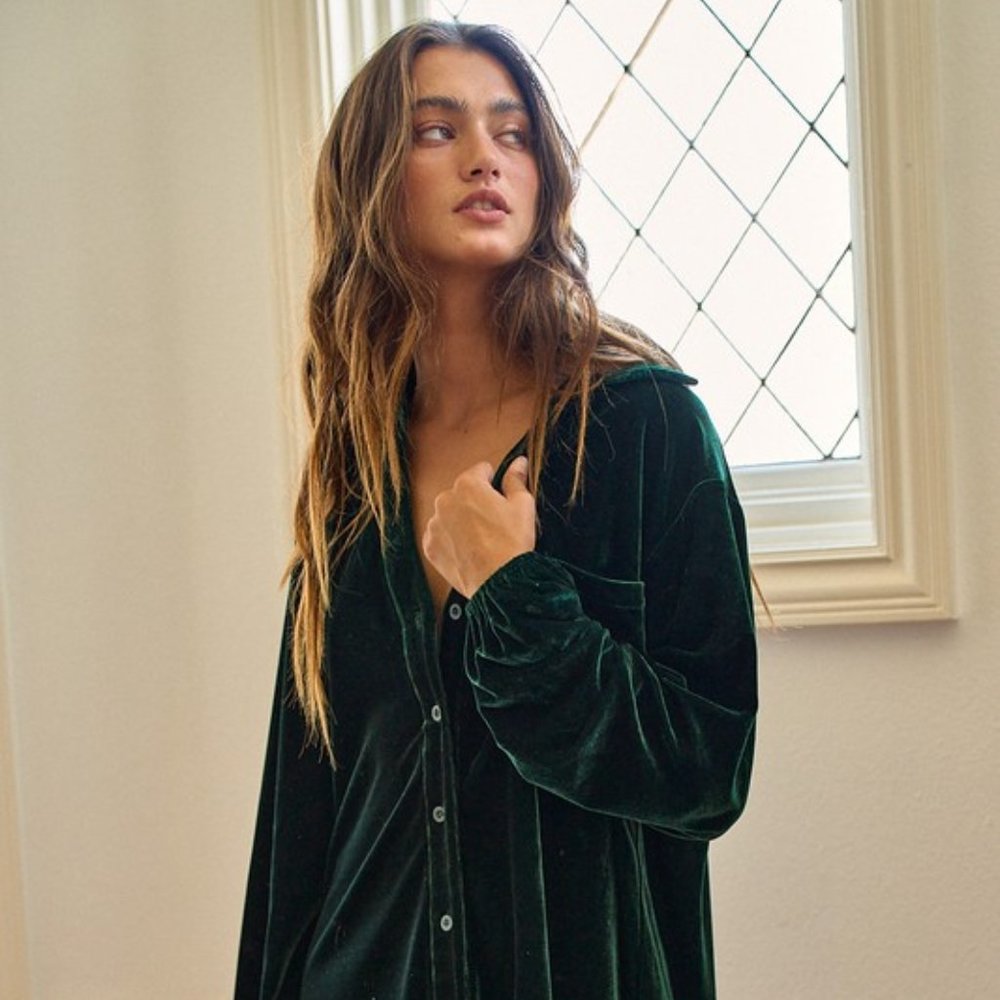NWT VELVET BUTTON-UP COLLARED SHIRTS DRESS